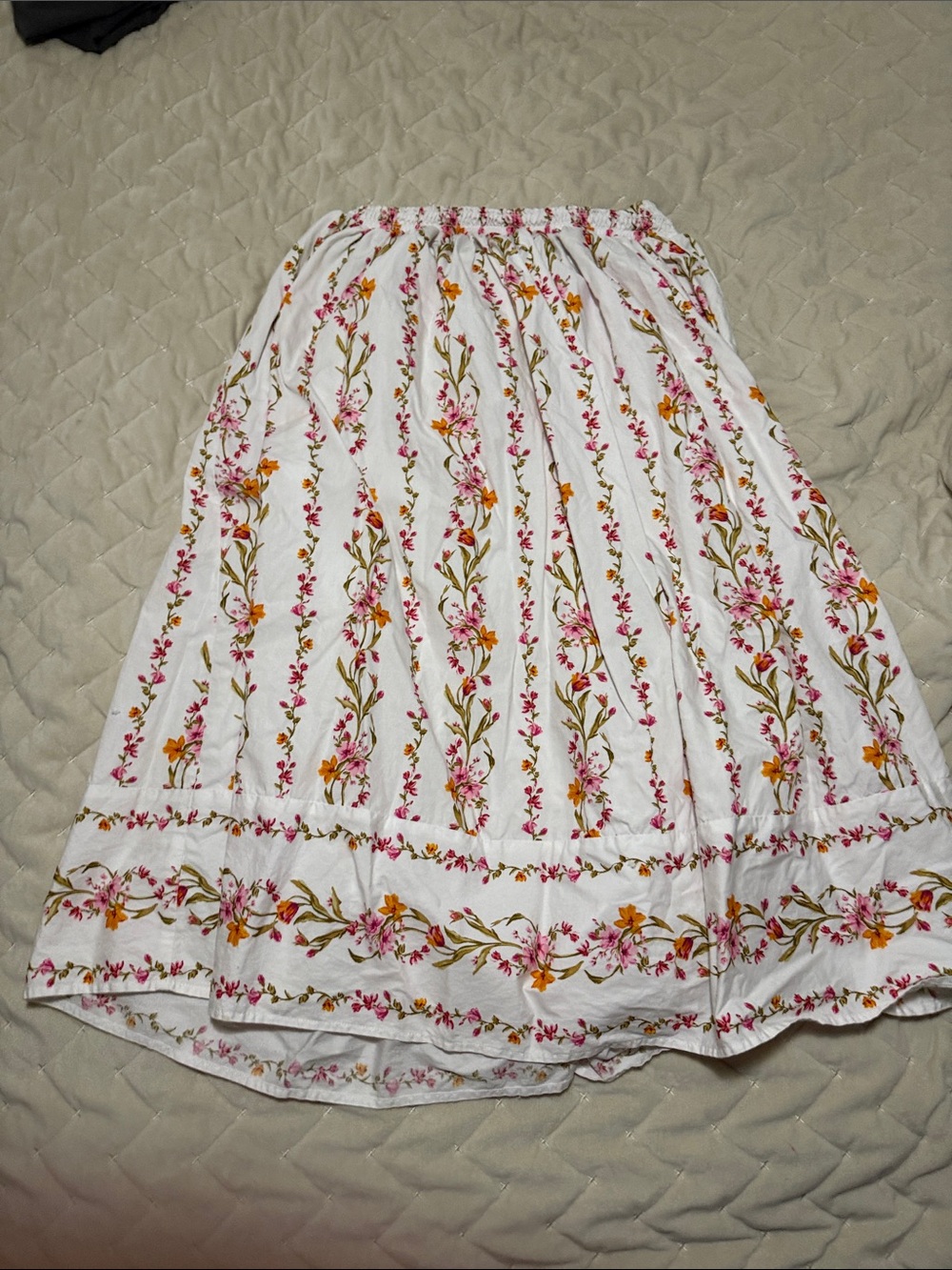White Maxi Skirt with Pink & Yellow Floral Stripes